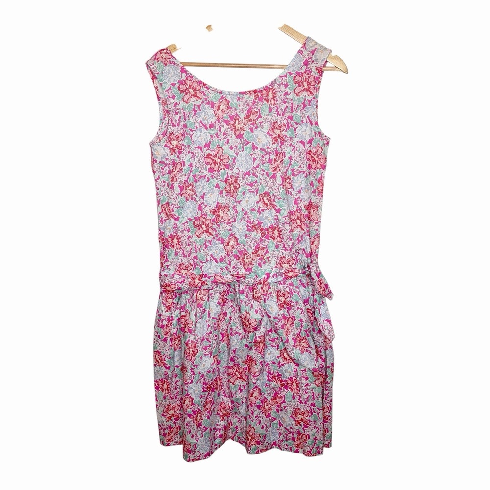 Laura Ashley Vintage Floral Sleeveless Dress Womens Size 10 80s 90s Cottagecore